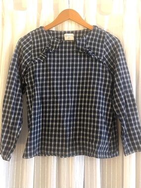 Navy Plaid Long-Sleeve Cotton Top